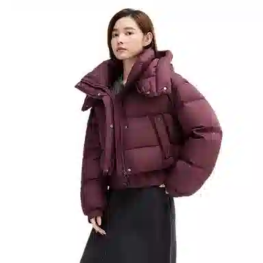 鸭鸭 休闲连帽短款舒适纯色羽绒服 女款