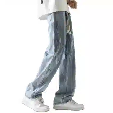 稻草人 基础款高街做旧泼墨舒适亲肤透气直筒长裤通勤百搭中腰宽松简约牛仔裤 男女同款