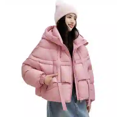 鸭鸭 纯色宽松连帽直筒羽绒服 女款