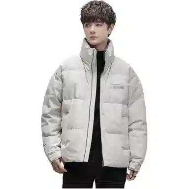 鸭鸭 纯色无帽立领短款长袖羽绒服 男款