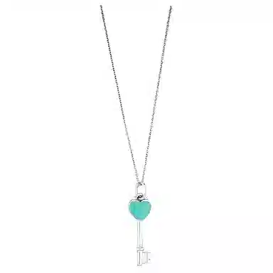 Tiffany & Co. Keys Blue Enamel Heart Key Pendant Necklace