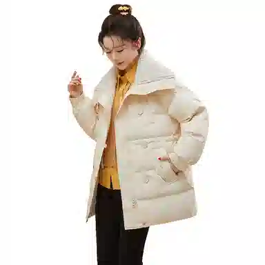 鸭鸭 纯色中长款拉链加厚休闲长袖羽绒服 女款