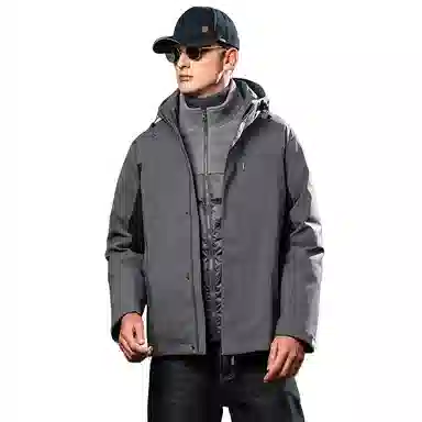 鸭鸭 鹅绒三合一系列 纯色山系户外远足防风防水保暖短款连帽登山羽绒服 男款