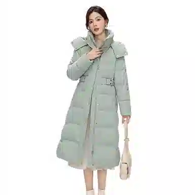 鸭鸭 纯色连帽拉链保暖长款羽绒服 女款