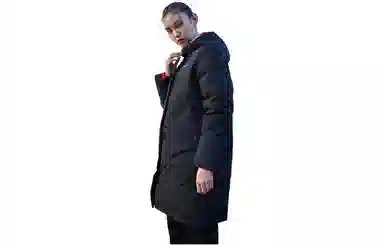探路者 纯色拉链防风保暖中长款长袖羽绒服 女款