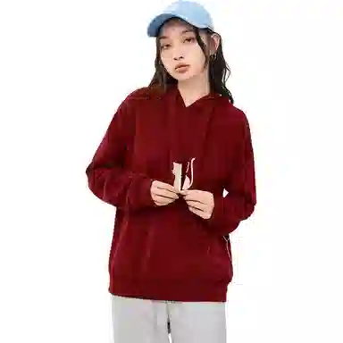 初语 藏青色可爱猫咪刺绣宽松加绒加厚连帽衫卫衣 女款