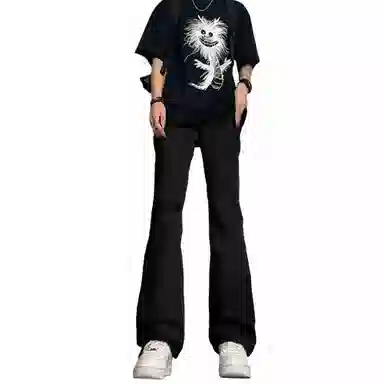 布客行 美式高街复古做旧水洗百搭显高显瘦潮流休闲微喇直筒裤牛仔裤 男女同款