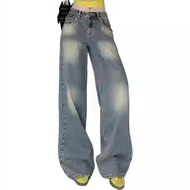 如续 直筒垂感美式复古拖地宽松牛仔裤 女款