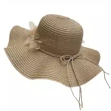 艾佳微 海边度假草帽草编大帽檐防晒帽可折叠蝴蝶结遮阳沙滩帽#好运 聚酯纤维 渔夫帽 男女同款情侣款
