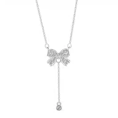 克兰茜 蝴蝶结流苏吊坠 精致轻奢优雅小众高级感锁骨链 合金 项链 女款 银色