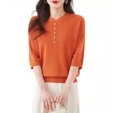 曲韩 时尚舒适百搭七分袖针织衫 女款