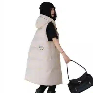 鸭鸭 中长款连帽纯色保暖羽绒服 女款 鹅黄色