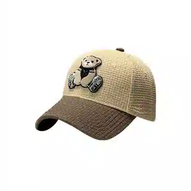图涂丫 日系百搭时尚卡通小熊拼接 涤纶 鸭舌帽 男女同款情侣款