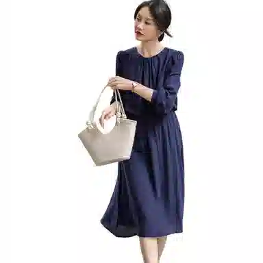 【dme】 纯色通勤修身薄款显瘦直筒长袖连衣裙 女款