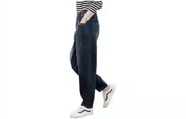 善己 简约高腰宽松牛仔裤 女款 深蓝色