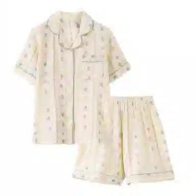 夏芬妍 甜美可爱卡通婴儿棉双层纱翻领短袖短裤家居服简约休闲可外穿睡衣套装 女款