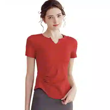 玉儿恋 简约纯色修身短款透气短袖健身衣 女款