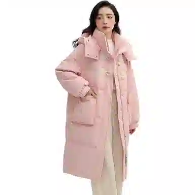 鸭鸭 纯色休闲连帽保暖长袖羽绒服 女款