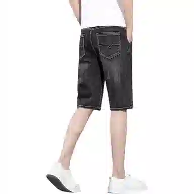 顶峰保罗 薄款透气复古水洗直筒五分裤美式高街潮牌宽松运动休闲百搭高级感阔腿牛仔短裤 男女同款