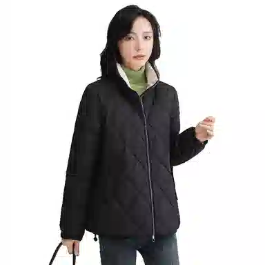 鸭鸭 纯色拉链立领修身长袖轻薄菱格简约百搭时尚休闲通勤日系大口袋羽绒服 女款