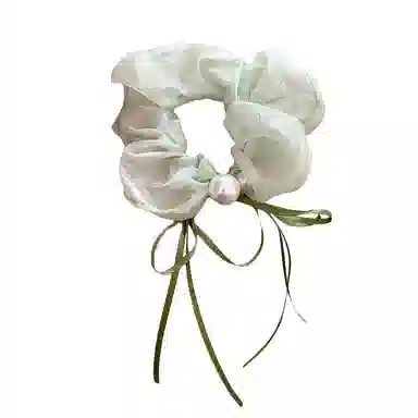 蒙妮 森系蝴蝶结飘带珍珠发绳氛围感#好运 布艺 发圈 女款