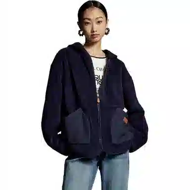 初语 双面绒保暖加厚双插兜加绒拉链连帽衫夹克 女款