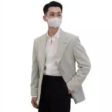 沐诚阳译 何青菜 那不勒斯泡泡纱条纹男春夏单西休闲平驳领外套西装 男款