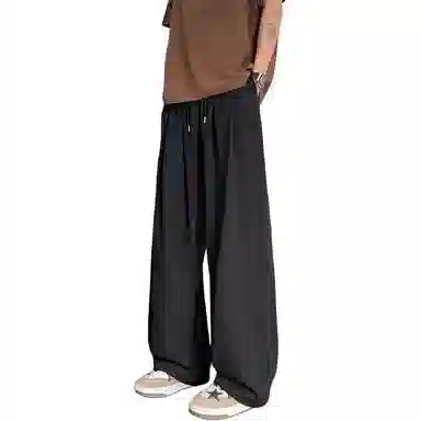 顶峰保罗 冰丝薄款纯色直筒阔腿长裤凉感透气速干宽松小众百搭运动潮牌慵懒风舒适休闲裤 男女同款