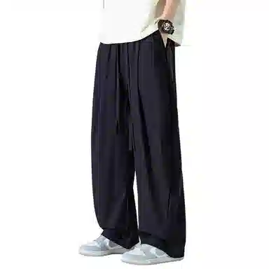 顶峰保罗 褶皱冰丝裤子百搭潮流薄款凉感亲肤透气时尚无性别主义潮牌阔腿裤垂坠感弯刀休闲裤 男女同款