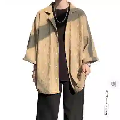 沐诚阳译 美式复古学院风慵懒休闲百搭落肩翻领日常通勤服饰美式高级感速干轻薄透气休闲通勤短袖衬衫 男女同款