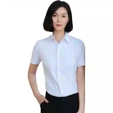 欧迪芬 简约高街职业暗扣设计修身工作服正装工装衬衣休闲短袖衬衫 女款