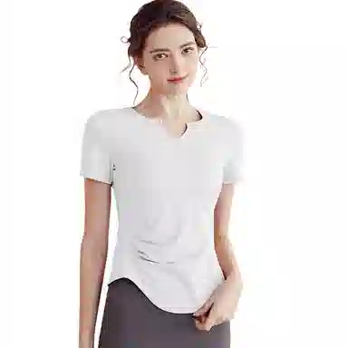 玉儿恋 简约纯色修身短款透气短袖健身衣 女款