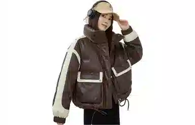 鸭鸭 拼色拉链立领短款休闲长袖羽绒服 女款