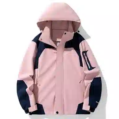 木清清 美式机能风拼接色可拆卸帽户外三合一防风防水登山冲锋茄克夹克外套 女款