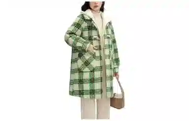 鸭鸭 中长款加厚格子大衣保暖外套真两件羽绒服 女款