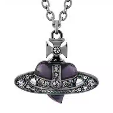 Vivienne Westwood Diamante Heart Pendant Necklace Gunmetal