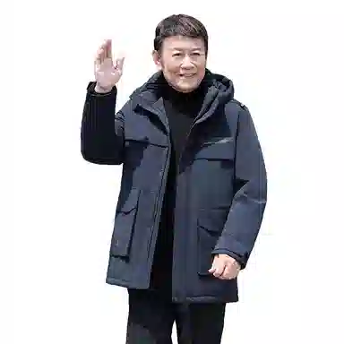 鸭鸭 鹅绒系列中老年爸爸装纯色商务休闲百搭拆卸连帽户外防寒保暖工装中长款羽绒服 男款