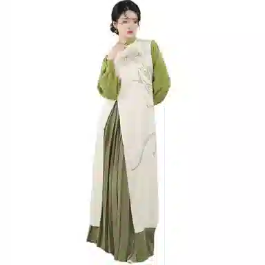 念棠织造司原创新中式改良旗袍高开叉显高显瘦套装百褶裙半身长裙