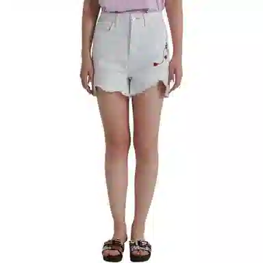 鬼洗 刺绣直筒中腰牛仔短裤 女款