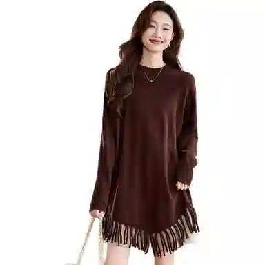 恒源祥 纯色时尚流苏宽松小众设计针织衫 女款