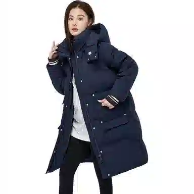 鸭鸭 纯色连帽拉链加厚休闲长袖羽绒服 女款