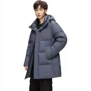 鸭鸭 连帽舒适纯色长袖羽绒服 男款
