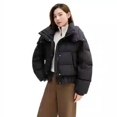 鸭鸭 休闲连帽短款舒适纯色羽绒服 女款