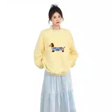 柏黛妃 圆领长袖套头韩系长袖卫衣 女款 黄色