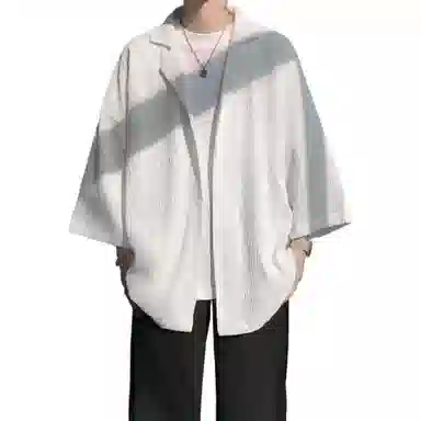 沐诚阳译 美式复古学院风慵懒休闲百搭落肩翻领日常通勤服饰美式高级感速干轻薄透气休闲通勤短袖衬衫 男女同款
