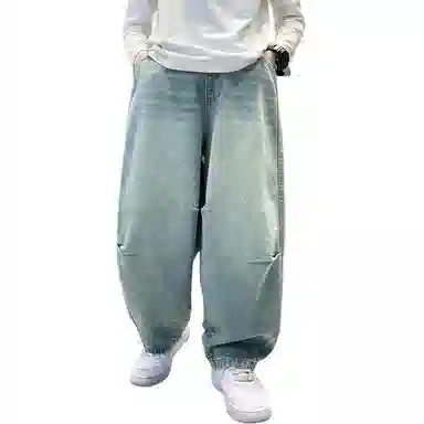 木木屋牛仔裤 简约舒适宽松松紧腰 浅蓝色 儿童款