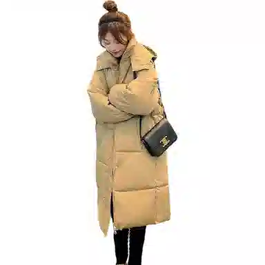 玉儿恋 长款过膝宽松加厚可拆卸帽棉服 女款