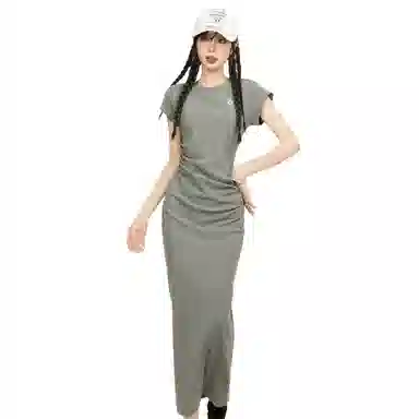 柏黛妃 纯色简约修身短袖连衣裙 女款 灰色