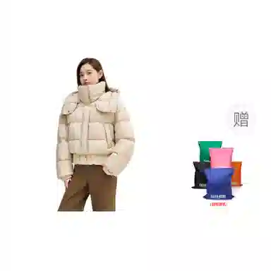 鸭鸭 休闲连帽短款舒适纯色羽绒服 女款