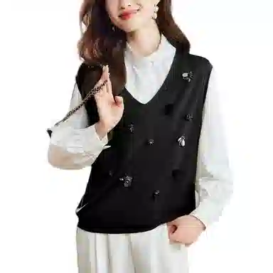曲韩 刺绣学院风针织马甲女针织衫 女款